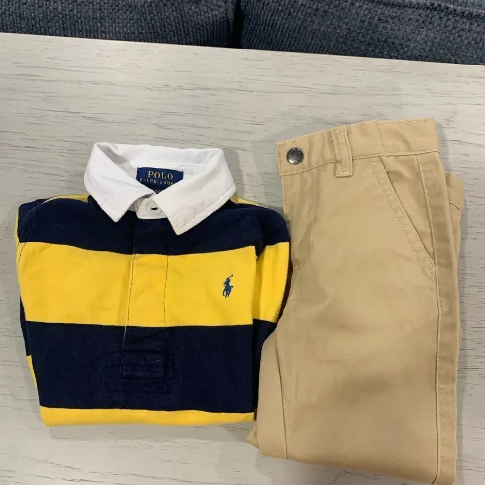 Polo by Ralph Lauren Kids Navy and Yellow Striped Polo/ Nautica Pants